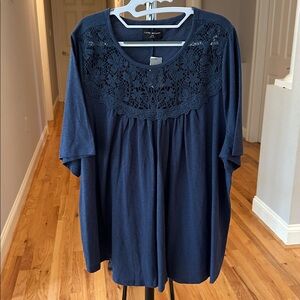 Lane Bryant Blue Crochet Accent Swing Blouse